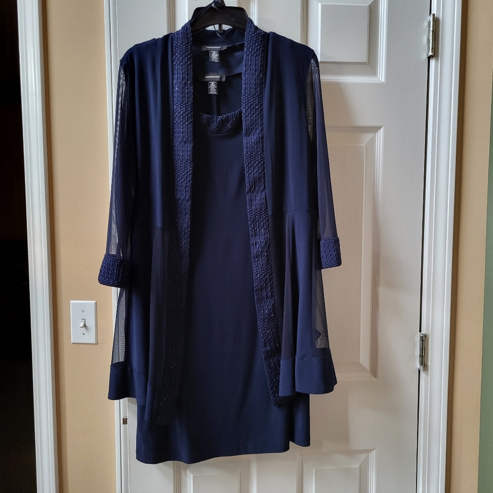 R&M Richards Navy Dress and Jacket 2 Pieces Set Size 12 Knee Length